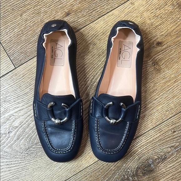 AGL Sheryl Moc Moccasin in Navy Blue Leather Loafers Size 37/7 - Picture 2 of 11